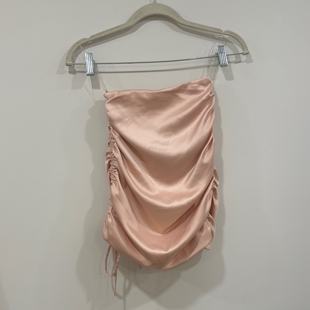 Oh Polly Blush Satin Draped Blouse